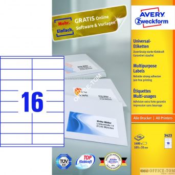 Trwałe Etykiety AVERY ZWECKFORM uniwersalne A4, 100 ark./op., 105 x 35 mm, białe