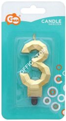 Świeczka cyferka '3', Diament, metalik złoty, GoDan