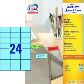 Etykiety AVERY ZWECKFORM trwałe kolorowe A4, 100 ark./op., 70 x 37 mm, niebieskie