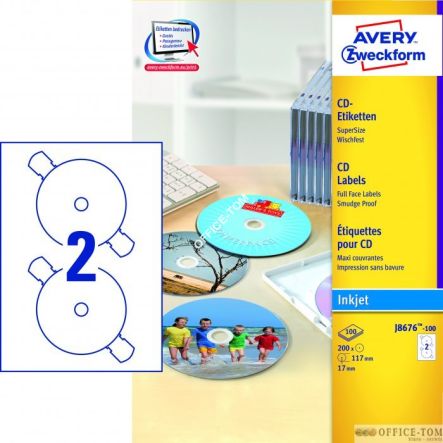 Etykiety AVERY ZWECKFORM na płyty CD A4, 100 ark./op., ø117 mm, powlekane