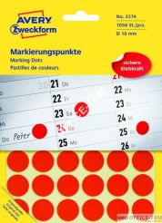 Kółka AVERY ZWECKFORM do zaznaczania kolorowe 1056 etyk./op., Ø18 mm, czerwone