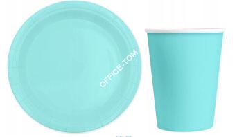 Zestaw turkusowy: Talerzyki + Kubeczki 12szt - POD ZAMÓWIENIE