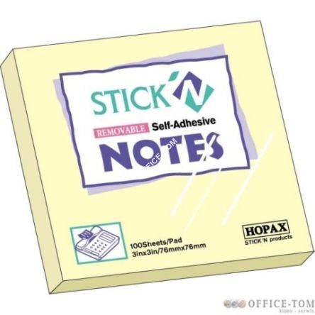 Notes samoprzylepny 76x76 żółty pastel STICK`N 100k. 21007