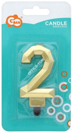 Świeczka cyferka '2', Diament, metalik złoty, GoDan