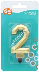 Świeczka cyferka '2', Diament, metalik złoty, GoDan