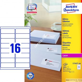 Etykiety AVERY ZWECKFORM adresowe białe A4, 100 ark./op., 99,1 x 33,9 mm, białe