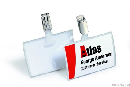 Identyfikator CLICK FOLD o wymiarach 54x90 mm z klipem. Wykonany z jdengo kawałka tworzywa. Łatwe otwieranie i pewne zamknięcie identyfikatora. Powierzchnie lekko wypukła. Opakowanie 25 szt. Durable