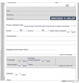 Wniosek o urlop MICHALCZYK I PROKOP 2/3 A5 40 kartek