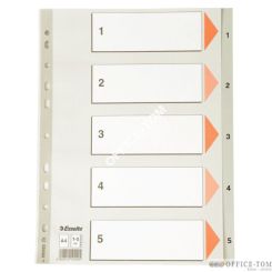 Przekładki plastikowe szare PP numeryczne A4 ESSELTE, 1-5