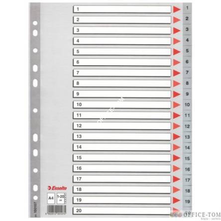 Przekładki plastikowe szare PP numeryczne A4 ESSELTE, 1-20