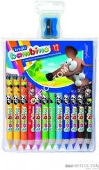 Kredki BAMBINO w oprawie drewnianej 12 kolorów dł. 15 cm z nadrukiem + temperówka ST.MAJEWSKI