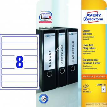 Etykiety AVERY ZWECKFORM na segregatory A4, 25 ark./op., 192 x 34 mm, białe
