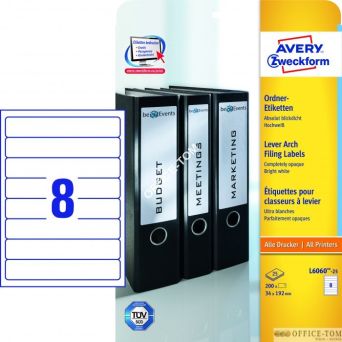 Etykiety AVERY ZWECKFORM na segregatory A4, 25 ark./op., 192 x 34 mm, białe