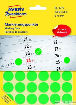 Kółka AVERY ZWECKFORM do zaznaczania kolorowe 1056 etyk./op., Ø18 mm, zielone
