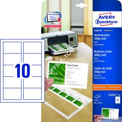 Wizytówki AVERY ZWECKFORM zadruk jednostronny, matowe, białe, 200g atrament, laser 85 x 54
