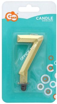 Świeczka cyferka 7 - Diament, metalik złoty, 7.6 cm, GoDan