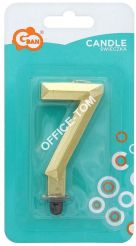 Świeczka cyferka 7 - Diament, metalik złoty, 7.6 cm, GoDan