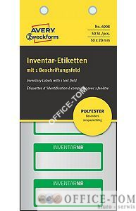 Etykiety inwentaryzacyjne poliestrowe 50x20; 50szt. zielone 6908 Avery Zweckform