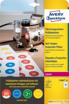 Tabliczki inspekcyjne do oznaczania własności - plomby; Ø20mm; 480szt Avery Zweckform