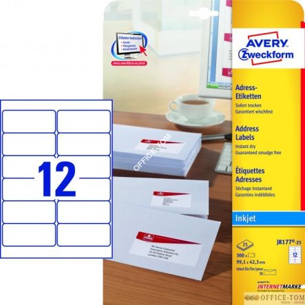 Etykiety AVERY ZWECKFORM adresowe białe A4, 25 ark./op., 99,1 x 42,3 mm, białe