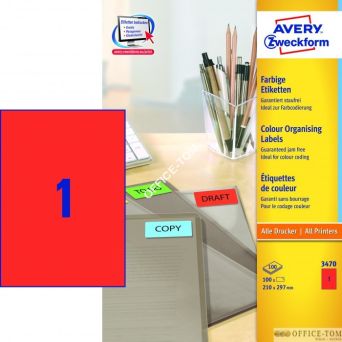 Etykiety AVERY ZWECKFORM trwałe kolorowe A4, 100 ark./op., 210 x 297 mm, czerwone