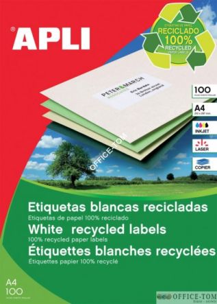 Etykiety APLI  ekologiczne 210x297mm Biały 100ark 100szt