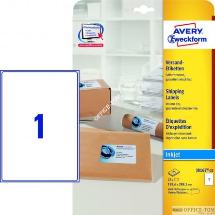 Etykiety AVERY ZWECKFORM wysyłkowe białe A4, 25 ark./op., 199,6 x 289,1 mm, białe
