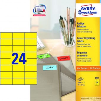 Etykiety AVERY ZWECKFORM trwałe kolorowe A4, 100 ark./op., 70 x 37 mm, żółte