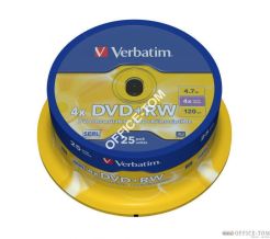 Płyta VERBATIM DVD+RW  cake box 25  4.7GB  4x Matt Silver