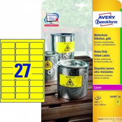 Etykiety AVERY ZWECKFORM Heavy Duty A4, 20 ark./op., 63,5 x 29,6 mm, żółte, poliestrowe