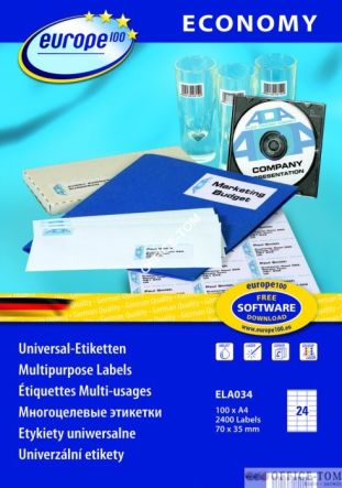 Etykiety AVERY ZWECKFORM uniwersalne Economy Europe100 by A4, 100 ark./op., 70 x 35 mm, białe
