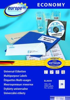 Etykiety AVERY ZWECKFORM uniwersalne Economy Europe100 by A4, 100 ark./op., 70 x 35 mm, białe