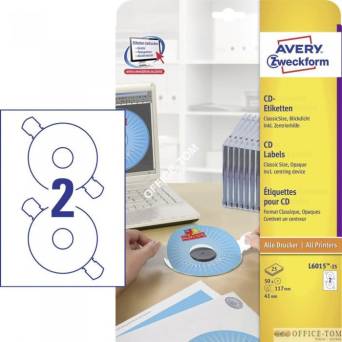 Etykiety AVERY ZWECKFORM na płyty CD A4, 25 ark./op., ?117 mm, białe
