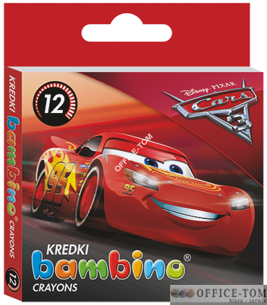 Kredki BAMBINO w oprawie drewnianej 12kol + temperówka CARS 3