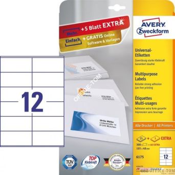 Etykiety uniwersalne A4 25 arkuszy + 5 arkuszy Extra 105 x 48 mm białe Avery Zweckform