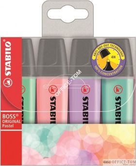 Zakreślacz STABILO BOSS ORIGINAL, kolory pastelowe, komplet 4 szt.