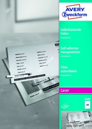 Przezroczyste folie samoprzylepne A4, 100 szt./op., powlekane, grubość 0,14 mm, materiał wierzchni 0,43 mm, przezroczyste Avery Zweckform