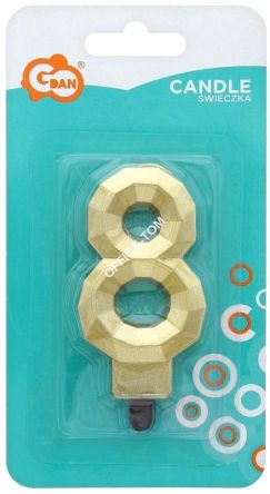 Świeczka cyferka 8 - Diament, metalik złoty, 7.6 cm, GoDan