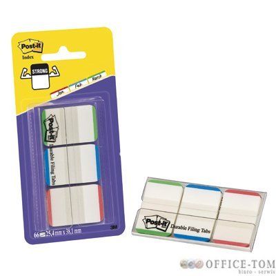 Zakładki indeksujące Post-it® 686L-GBR-TEU silne, biale z paskiemm w 3 kolorach (niebieskie/zielone/czerwone) po 22 szt., 25mm x 38mm 3M