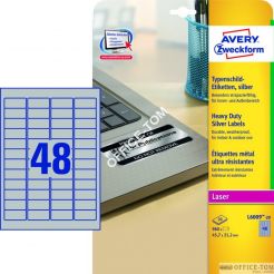 Etykiety AVERY ZWECKFORM znamionowe srebrne A4, 20 ark./op., 45,7 x 21,2 mm, srebrne, poliestrowe