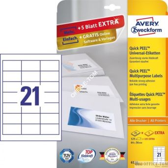 Etykiety uniwersalne A4 25 arkuszy + 5 arkuszy Extra 64 x 36 mm białe Avery Zweckform