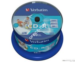 Płyta VERBATIM CD-R  cake box 50  700MB  52x  do nadruku Wide  DataLife+ AZO