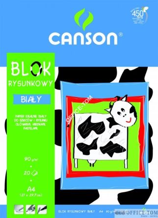 Blok Rysunkowy biały A4 90G 20ark. (KRÓWKA)  100302694 CANSON