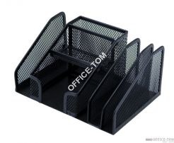 Przybornik DONAU metalowy na biurko z przegr, kart. i miejscem na tasme