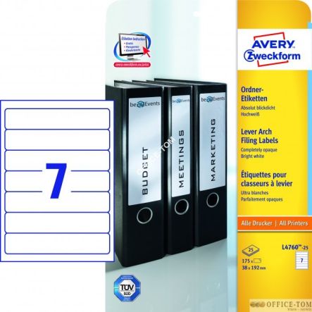 Etykiety AVERY ZWECKFORM na segregatory A4, 25 ark./op., 192 x 38 mm, białe