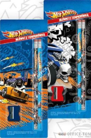 Ołówki grafitowe z gumką z nadrukiem 2 szt.+ temperówka(blister) HOT WHEELS ST.MAJEWSKI