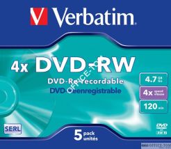 Płyta VERBATIM DVD-RW  jewel case  4.7GB  4x Matt Silver
