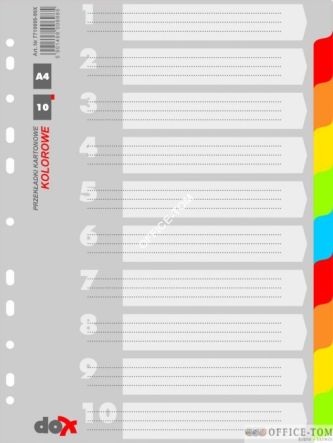 Przekładki karton 10 kartek DOX A4 KOLOROWE