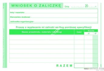 Wniosek o zaliczkę MICHALCZYK I PROKOP A6 40 kartek