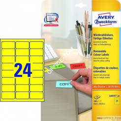 Etykiety AVERY ZWECKFORM usuwalne kolorowe A4, 20 ark./op., 63,5 x 33,9 mm, żółte